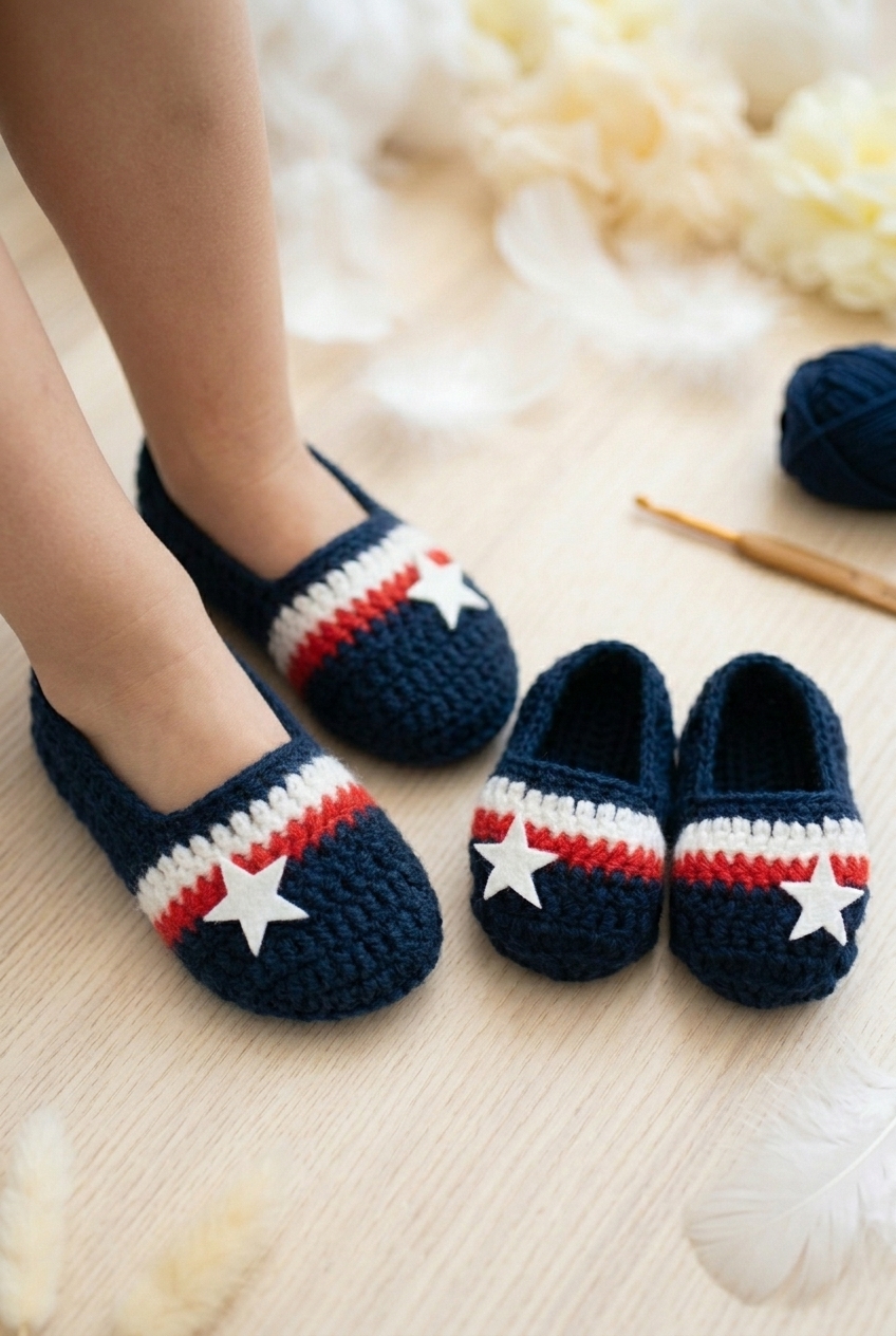 Star Stripes Slippers Crochet Pattern