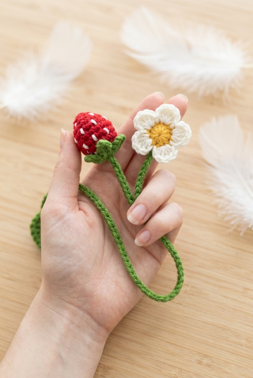 Strawberry Flower Bookmark Crochet Pattern