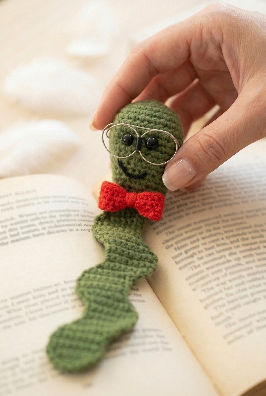 Nerdy Bookworm Bookmark Crochet Pattern