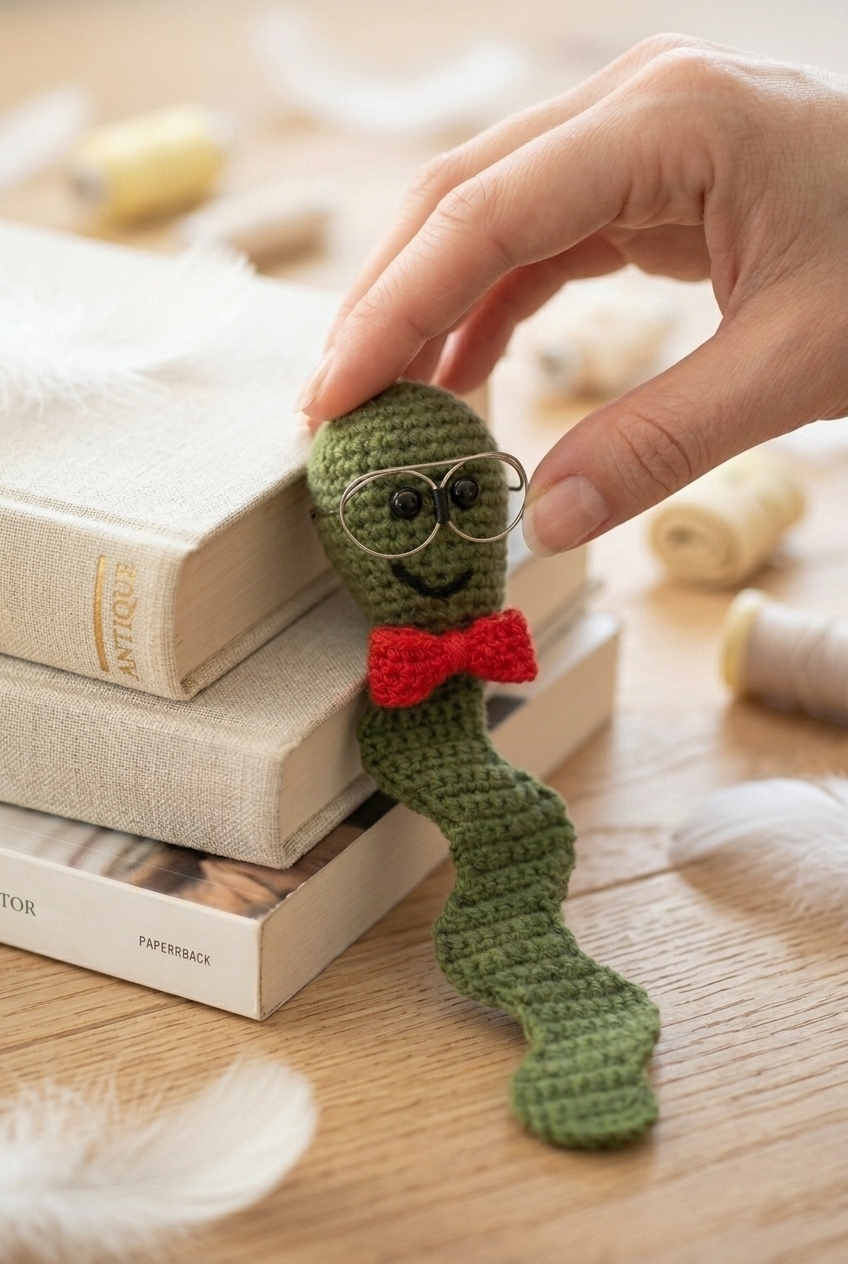 Nerdy Bookworm Bookmark Crochet Pattern