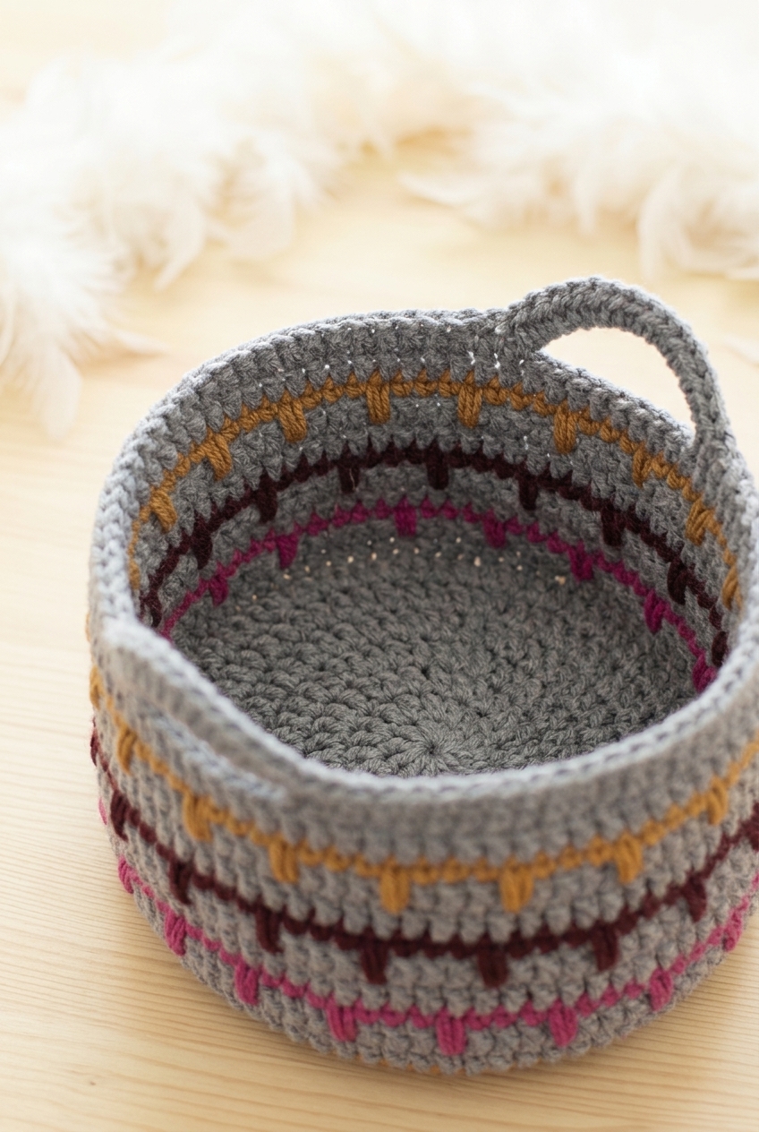 Boho Striped Round Basket Crochet Pattern