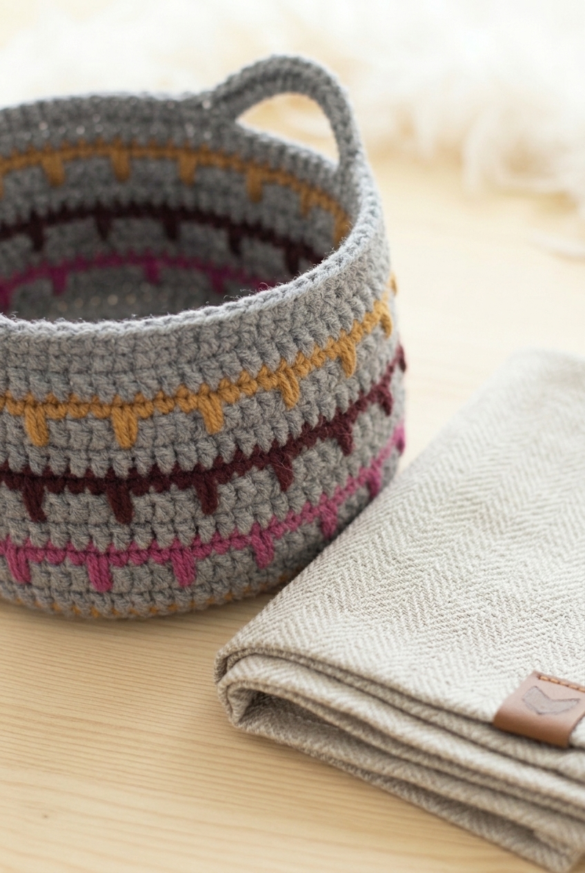 Boho Striped Round Basket Crochet Pattern