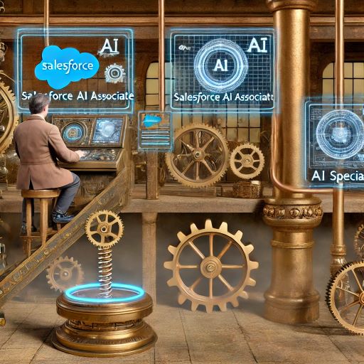 a-steampunk-themed-illustration-of-a-Salesforce-developer-working-on-certifications-such-as-Salesforce-AI-Associate-and-AI-Specialist