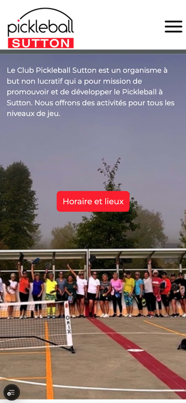 Création de site web pour le Club Pickleball Sutton, un club de pickleball à Sutton, Québec.
