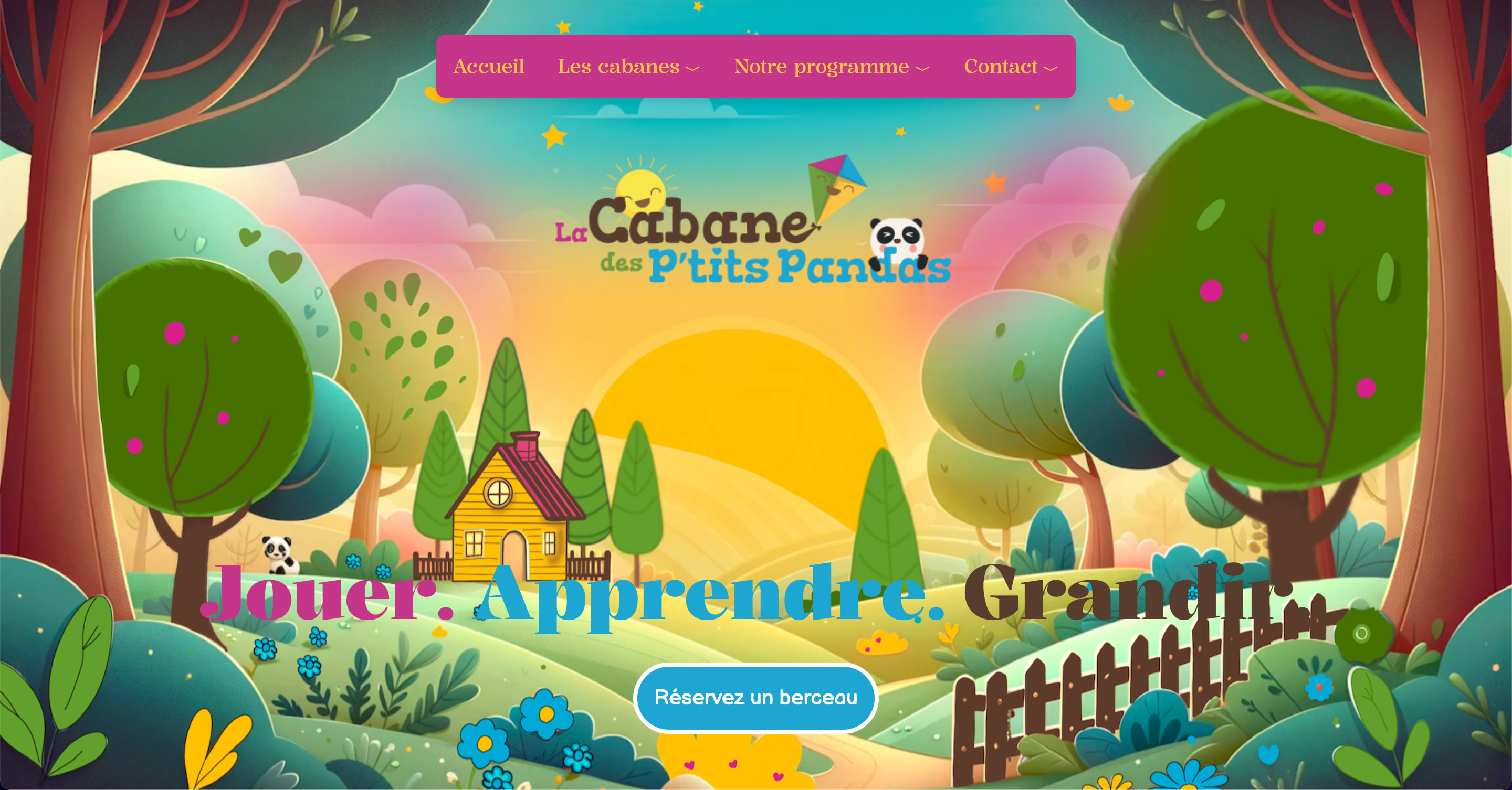 Création de site web pour La Cabane des P'tits Pandas, une micro-crèche dédiée à la garde d'enfants, offrant un environnement sécurisé et stimulant. en format ordinateur