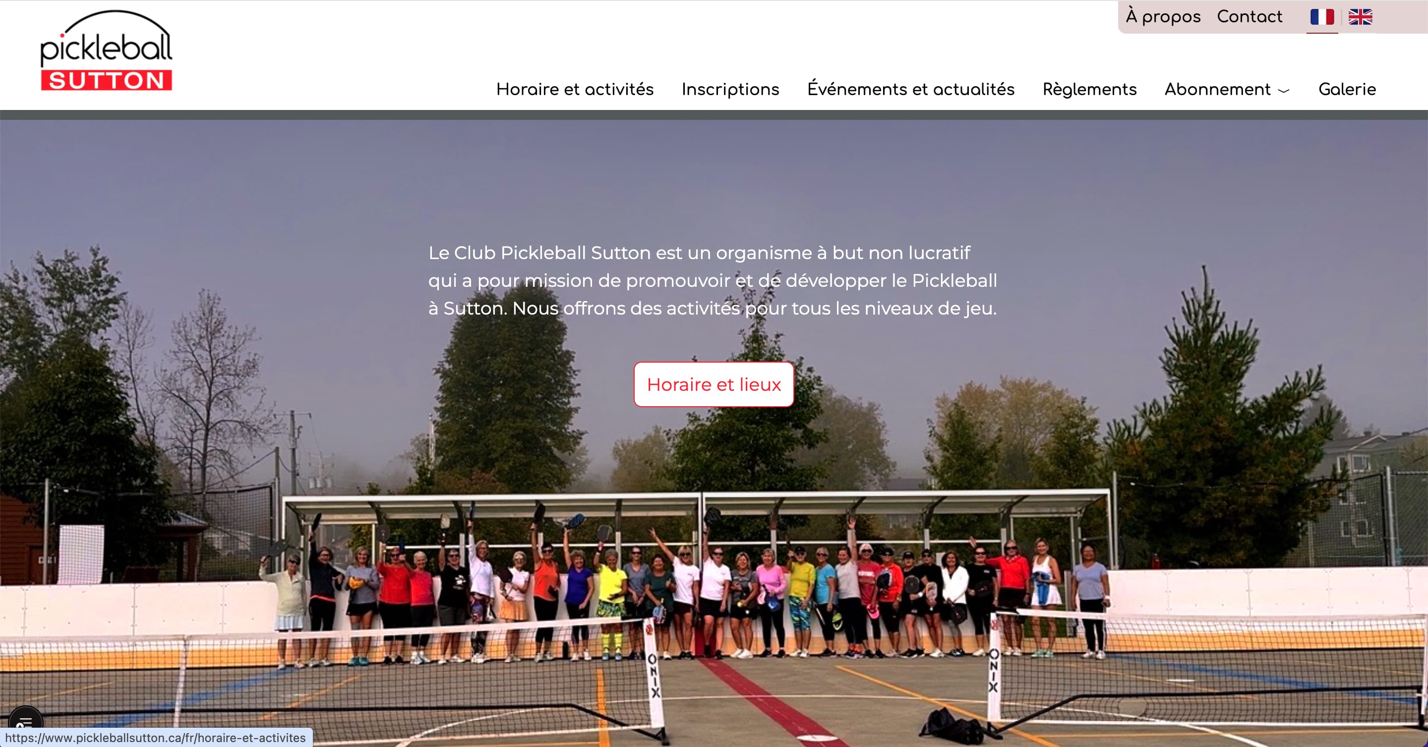 Création de site web pour le Club Pickleball Sutton, un club de pickleball à Sutton, Québec. en format ordinateur