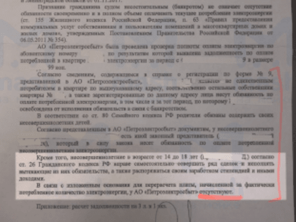 Коммунальный долг петербурженки-банкрота повесили на двух её малолетних детей