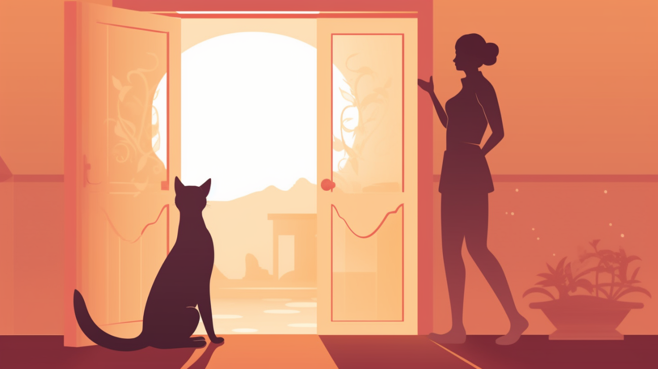 猫と話している猫の飼い主