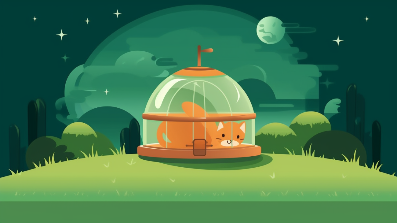 Ilustración de un gato en una trampa humana afuera