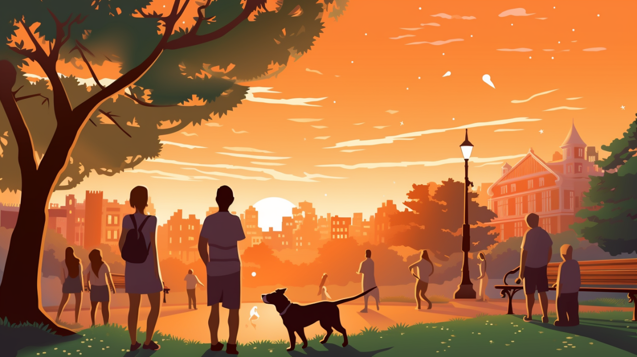 Een avontuurlijke verloren hond in een park maakt vrienden