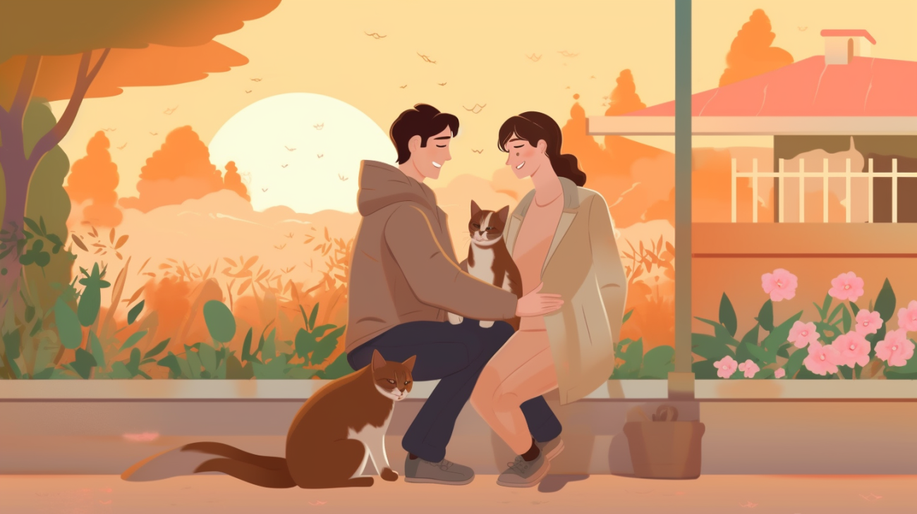two cat owners trying to catch their lost cat