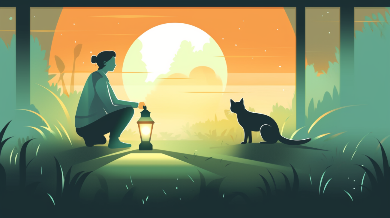 Suche nach einer verlorenen Katze mit einer Taschenlampe