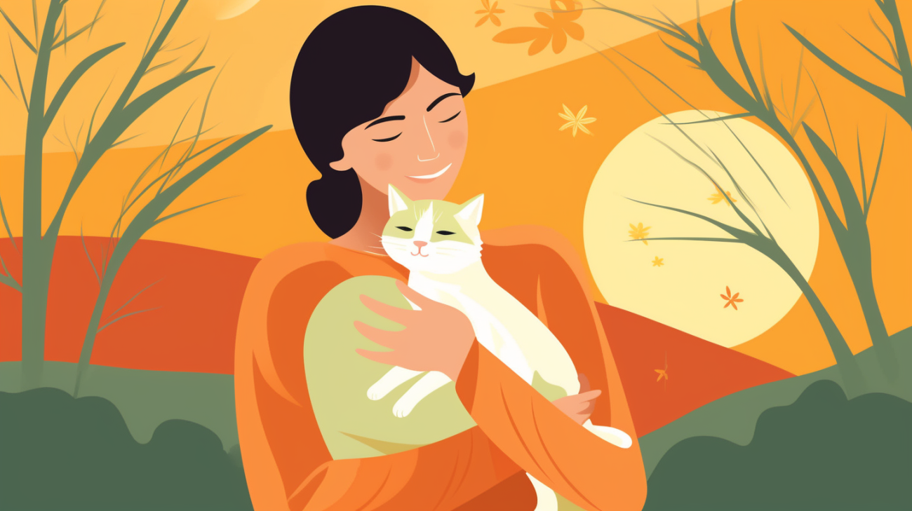 Ein Bild, das Hoffnung und Unterstützung symbolisiert: Eine Person, die ihre wiedergefundene Katze liebevoll umarmt