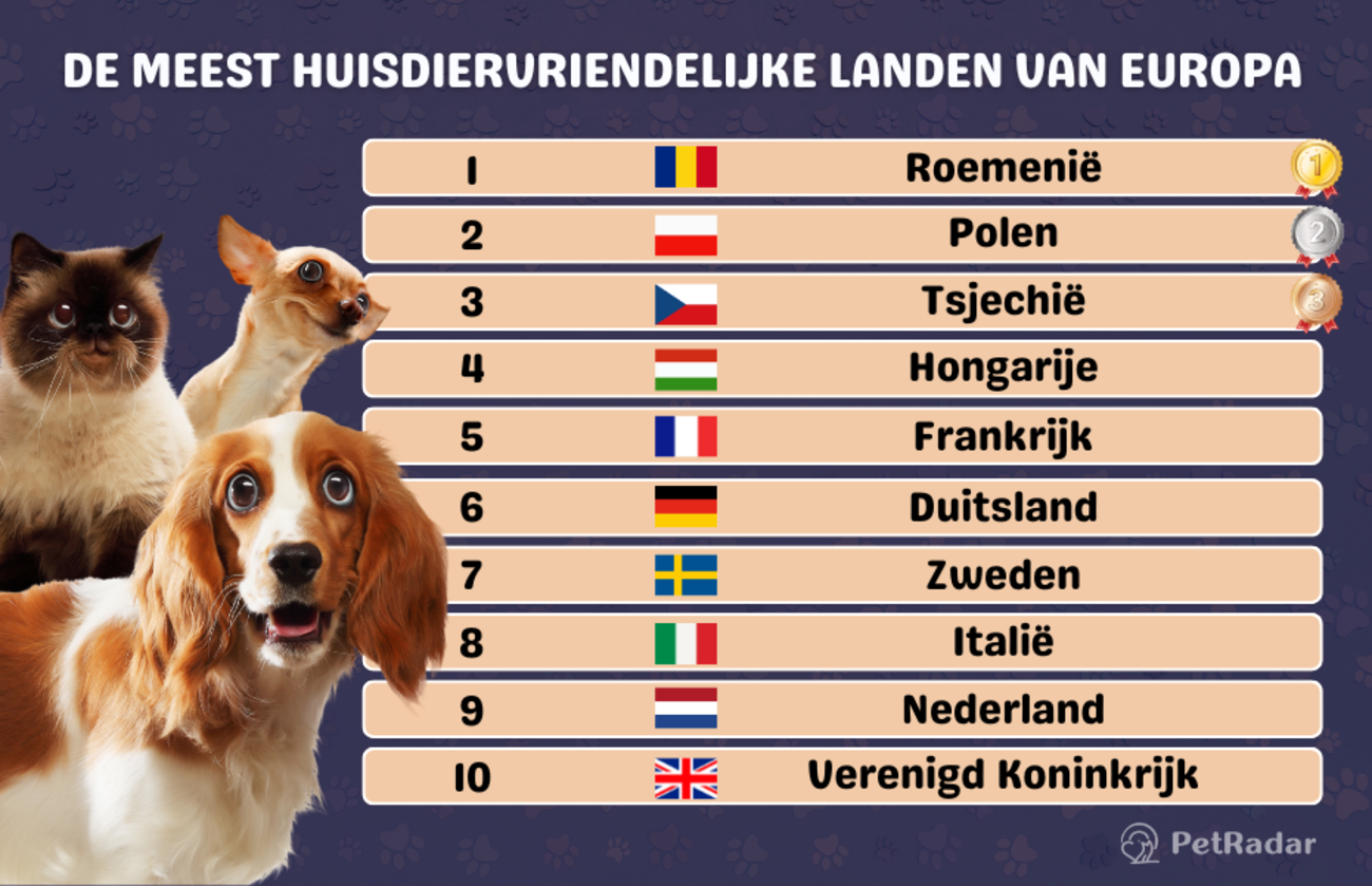 ranglijst van de meest huisdiervriendelijke landen in Europa