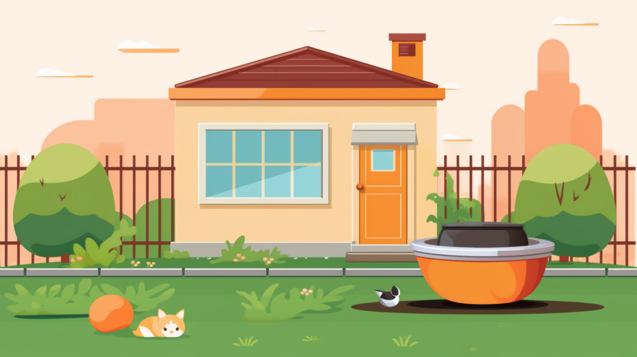 Kattenbak van de kat buiten geplaatst vlakbij het huis