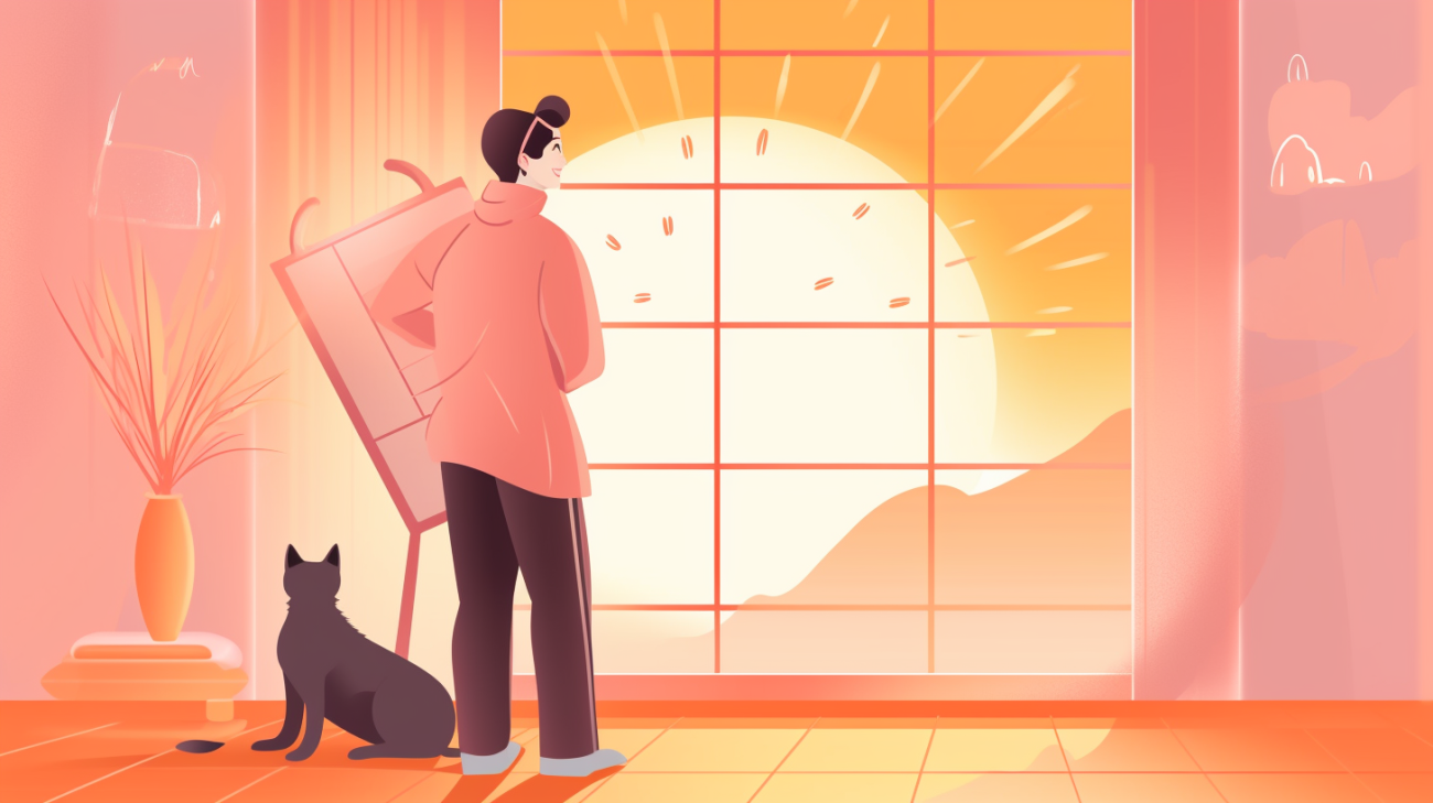 Ein besorgter Katzenbesitzer schaut auf einen Kalender, was die Ungewissheit symbolisiert, wie lange eine Katze wegbleiben wird