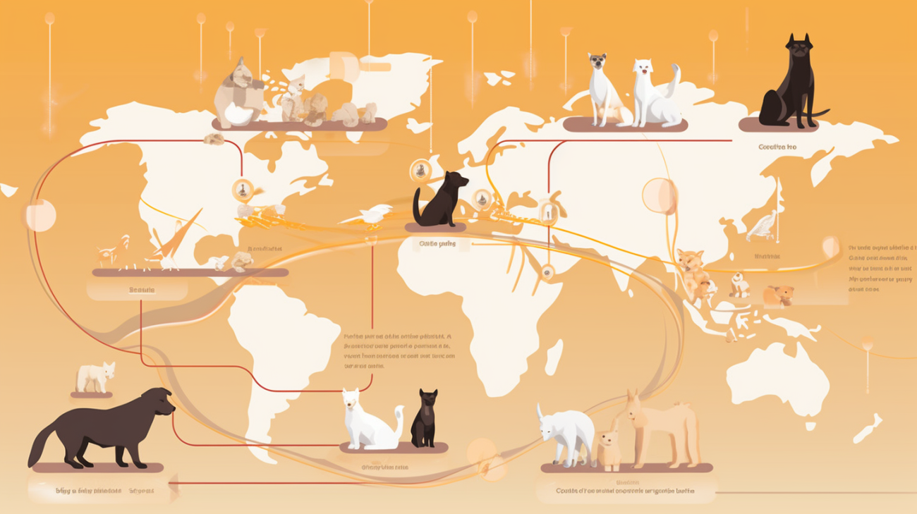 Een kaart met de routes van huisdierenhandel-netwerken