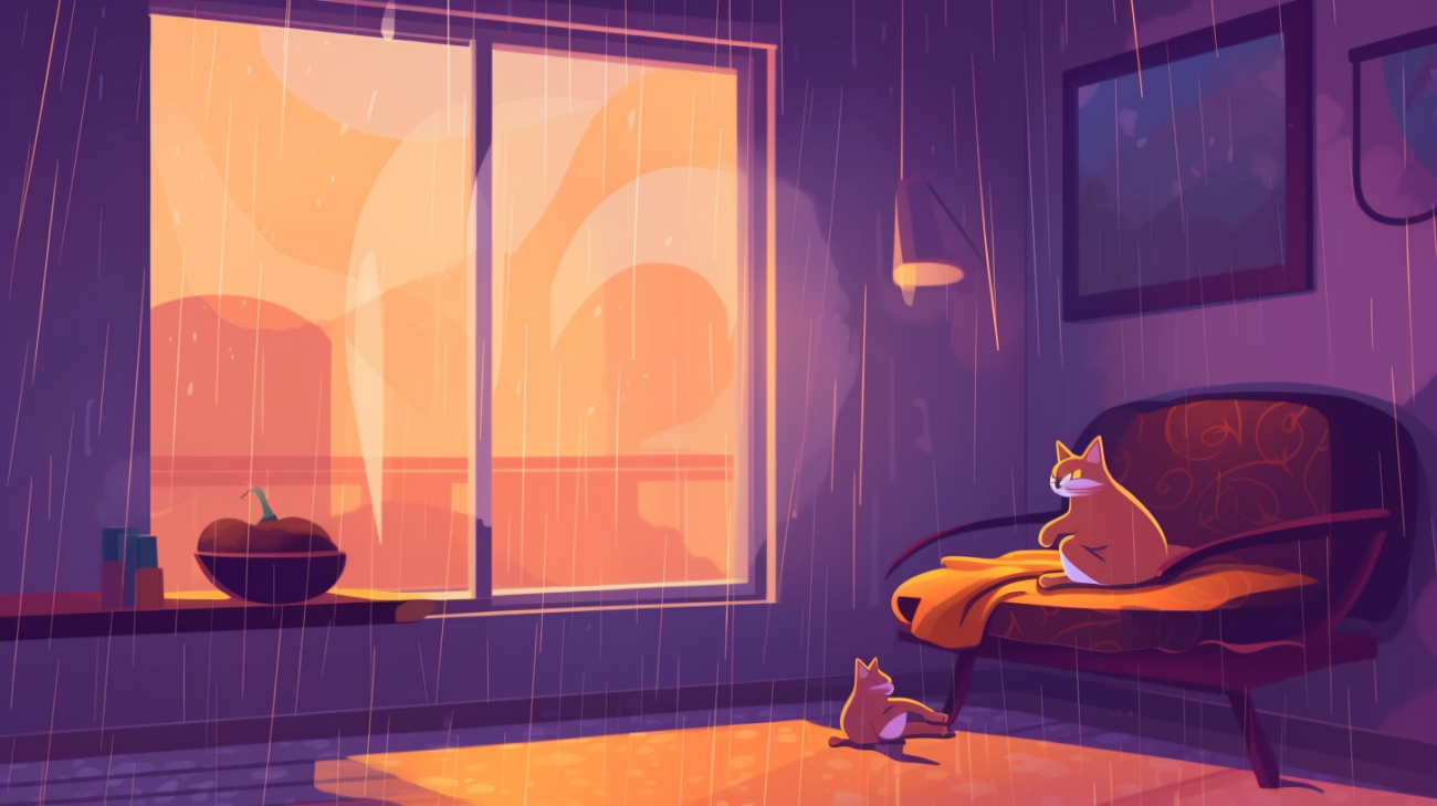 Image of a cat hiding during a storm