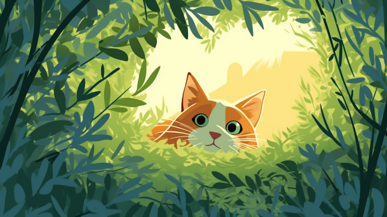 Image of a cat hiding under a bush