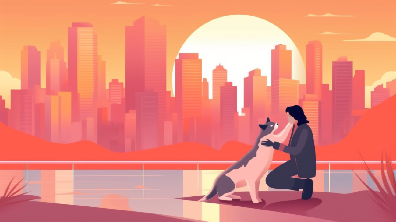 Bild von einer wiedervereinigten Katzenbesitzerin und ihrer verlorenen Katze in der Stadt