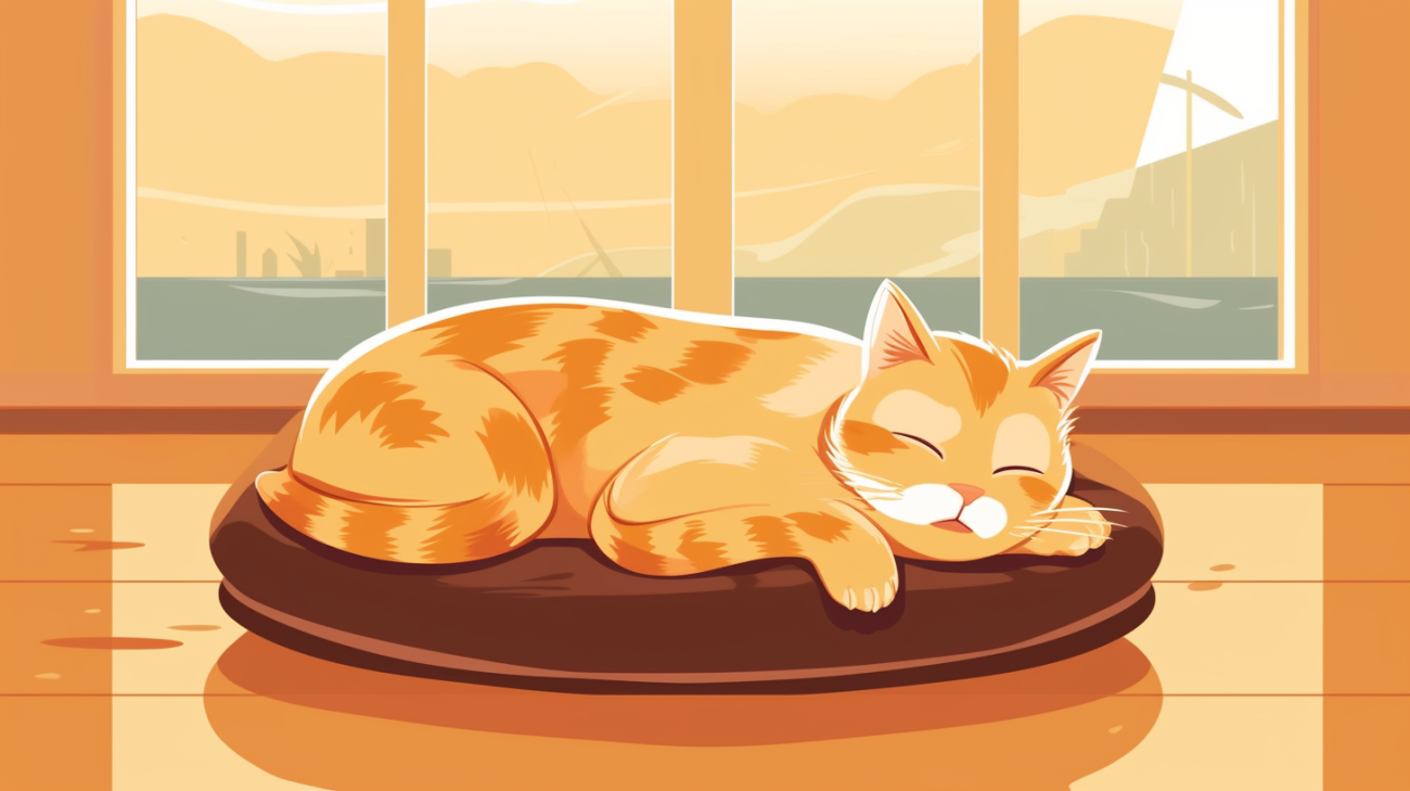 Gato naranja enfermo descansando sobre una almohada en el interior.