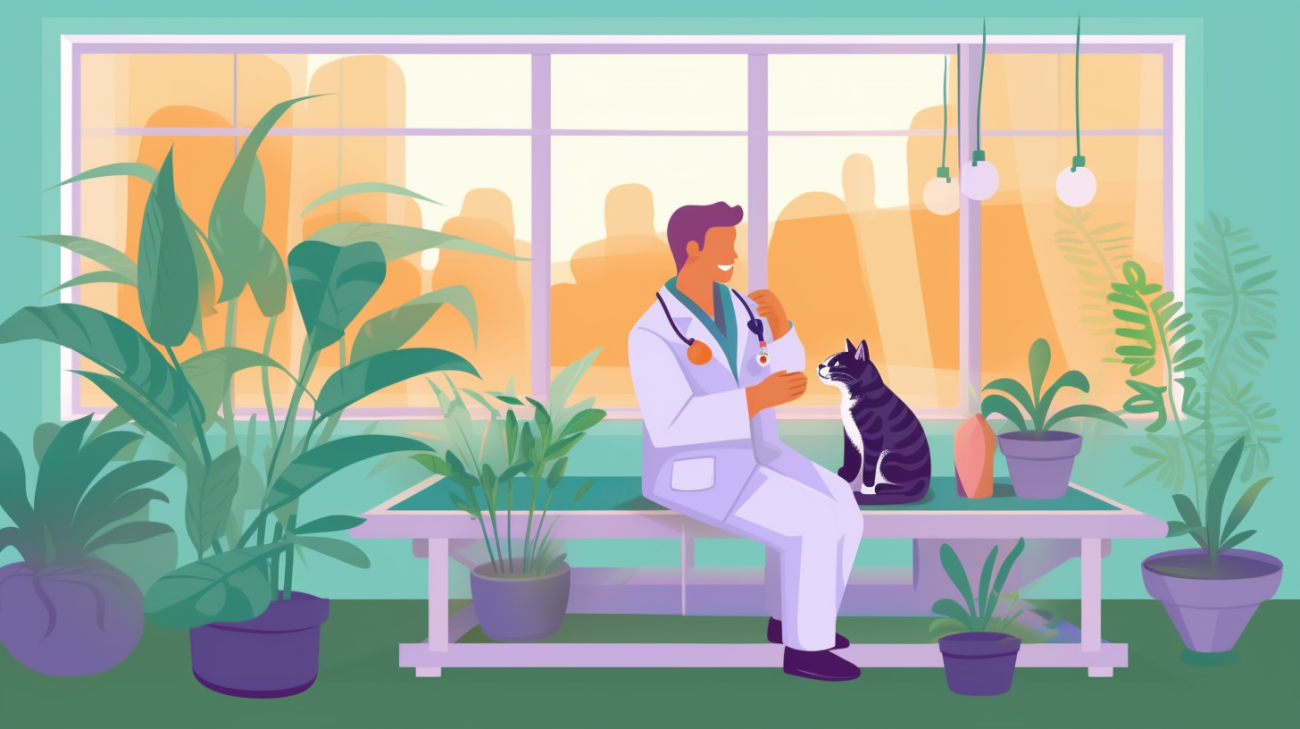A lost cat being checked over by a vet