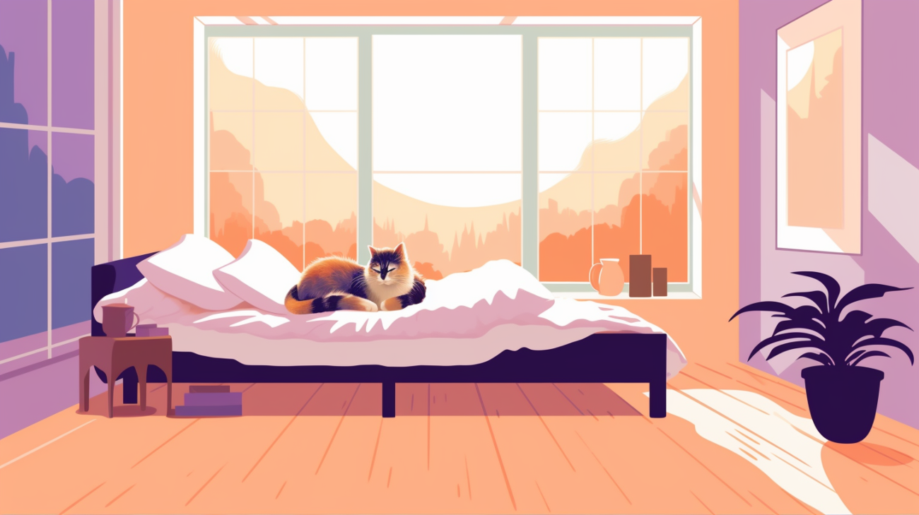 Een kat die zich schuilhoudt onder een bed