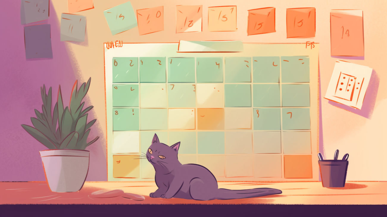 Ein Kalender mit Notizen über Suchbemühungen für eine vermisste Katze