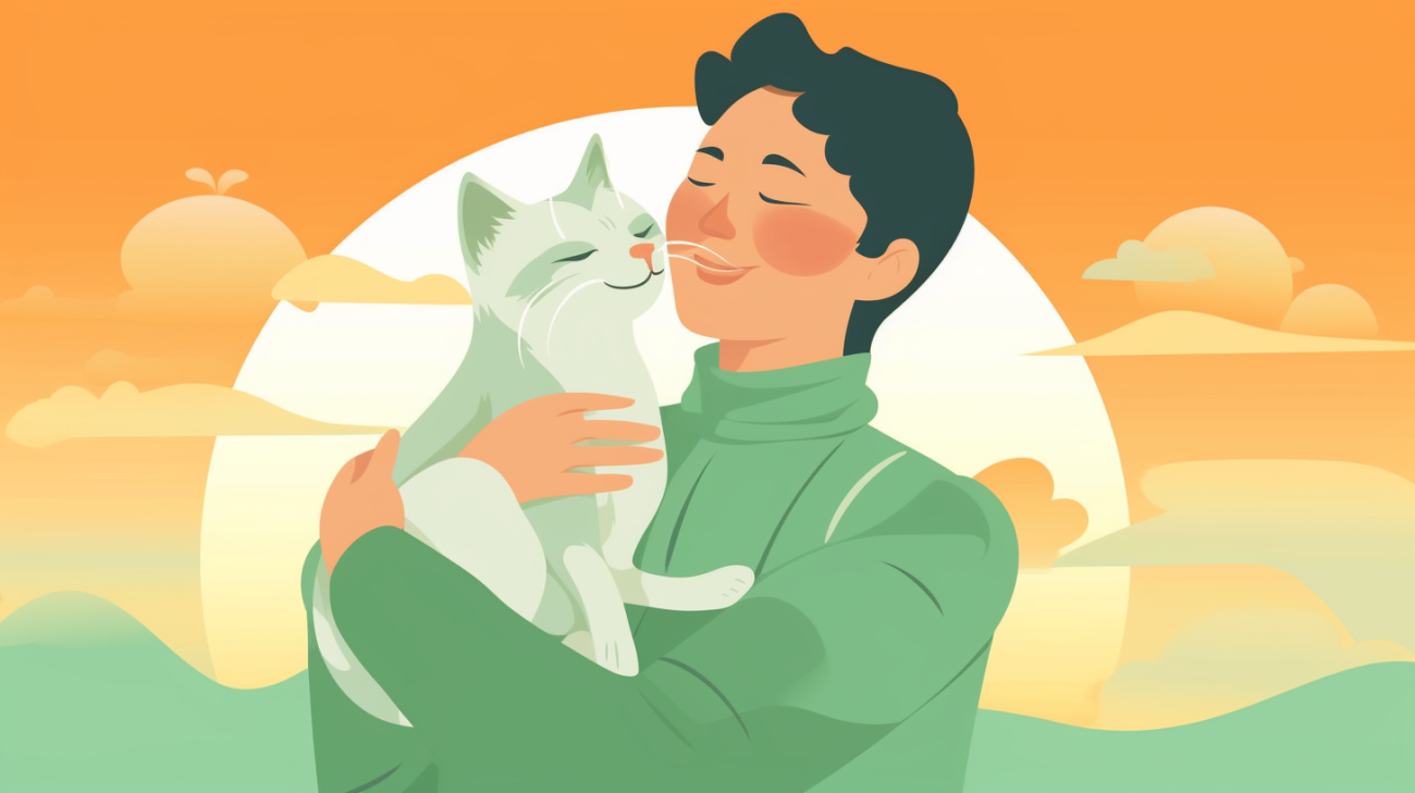 Een opgeluchte katteneigenaar herenigd met hun voorheen gestolen kat