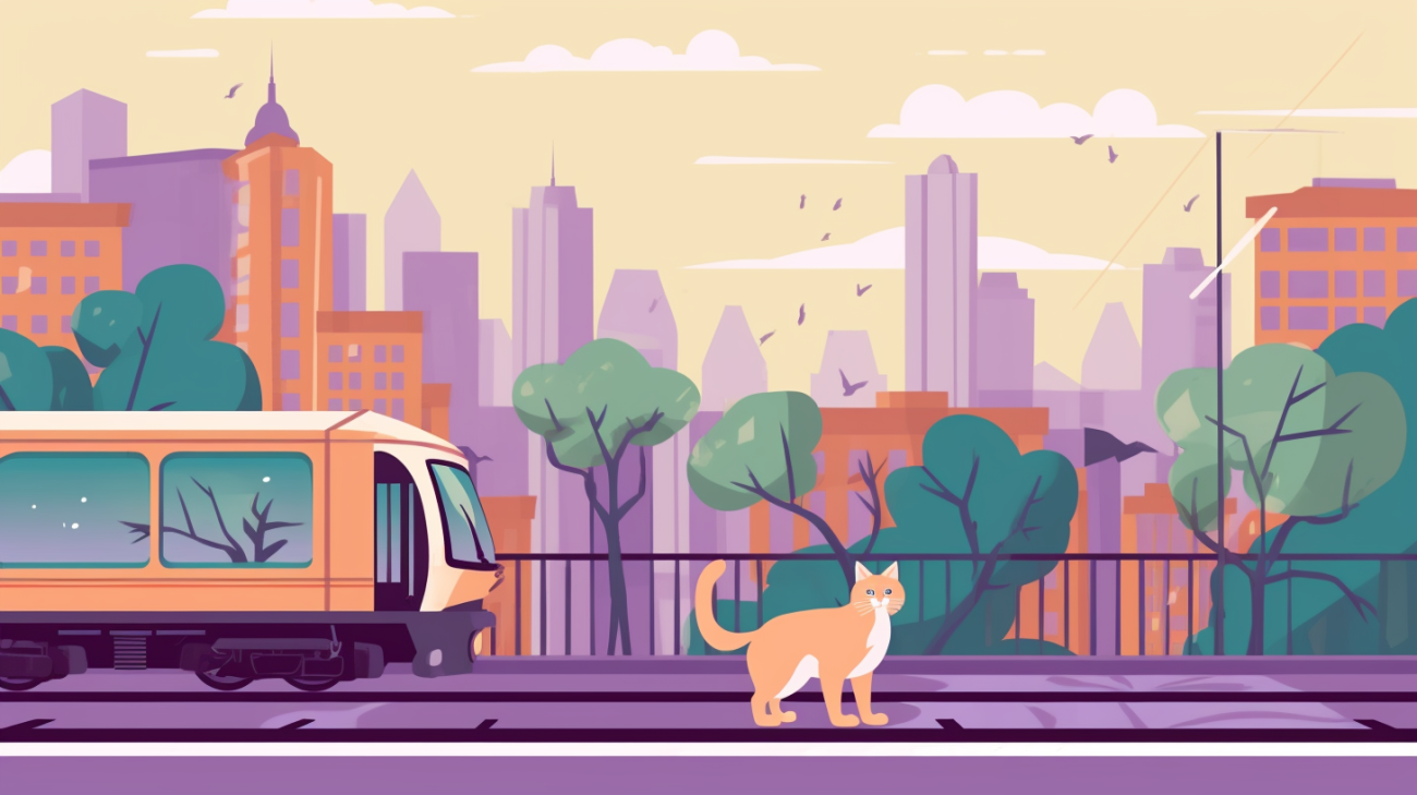 Een kat navigeert door een drukke stadsstraat
