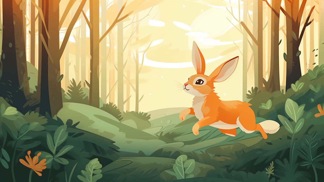 A rabbit running away in a forest