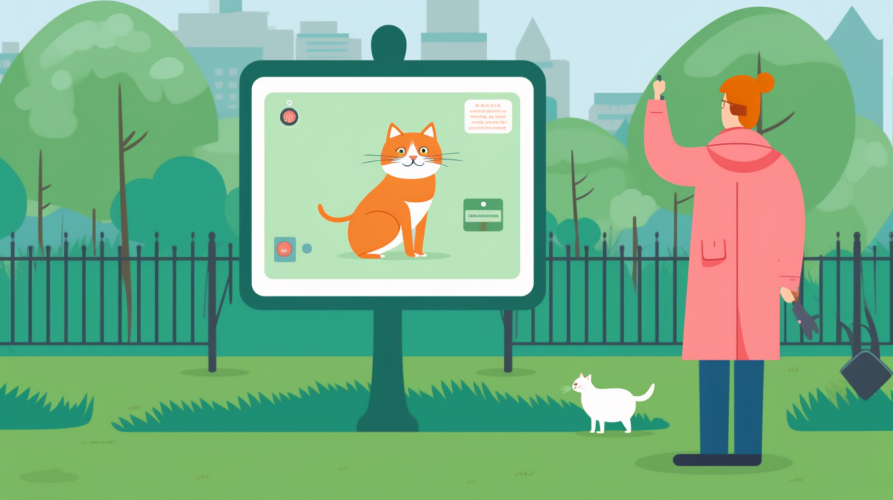 Afbeelding van een persoon die een 'vermiste kat' flyer ophangt op een openbare plaats