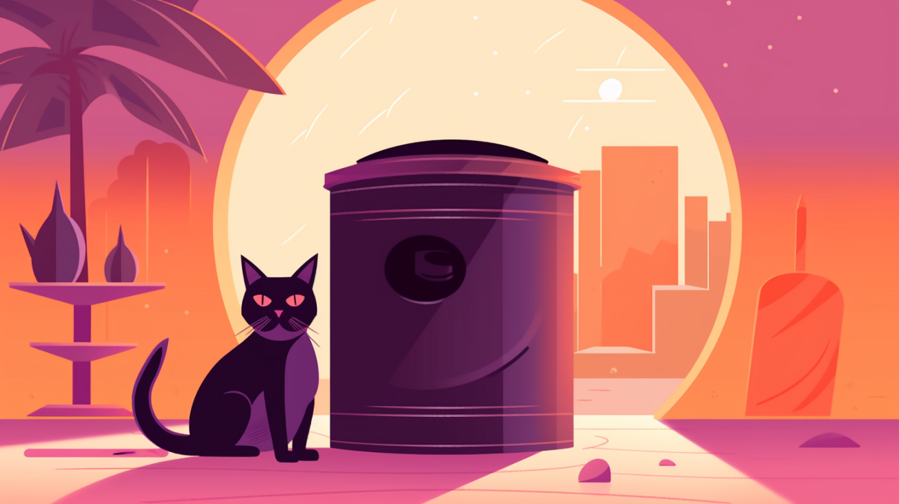 Eine verletzte weibliche Katze, die sich hinter einer Mülltonne versteckt