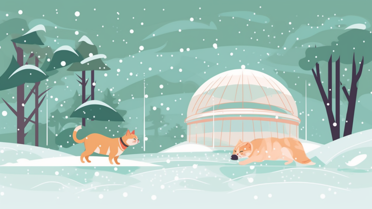 Een kat die door de sneeuw navigeert en een kat die beschutting zoekt tegen de regen