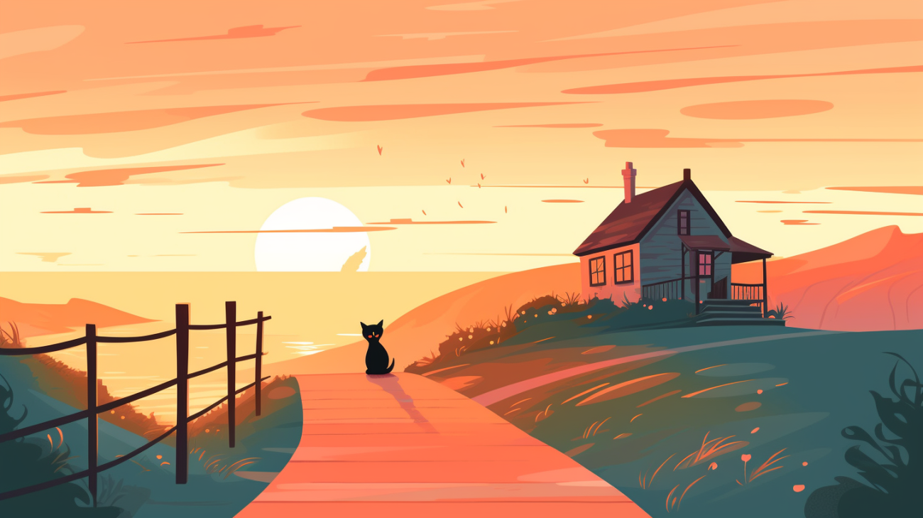 Un gato encontrando el camino de vuelta a casa, demostrando el instinto de regreso. Sentado afuera de una casa al atardecer