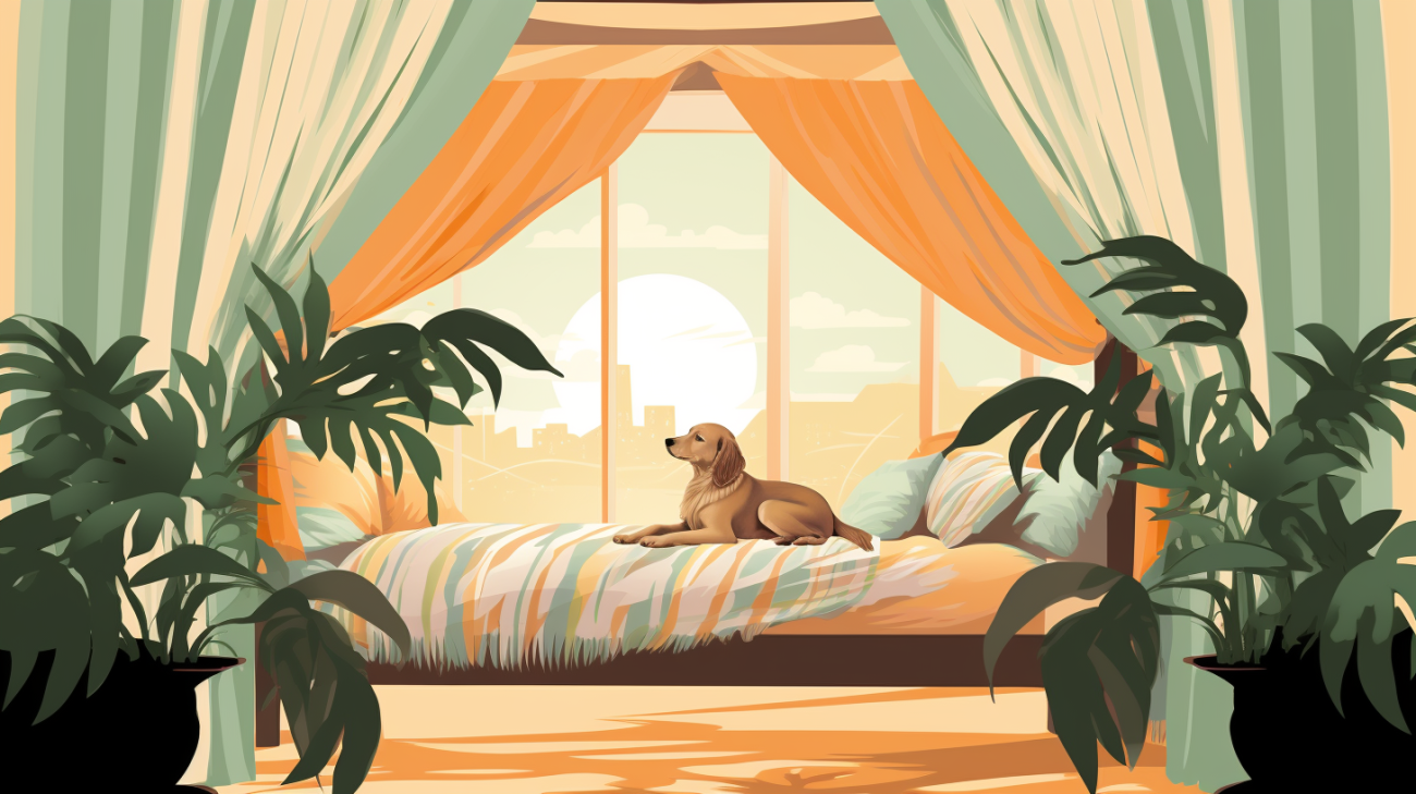 A dog sat on their bed alone indicating boredom and lack of stimulation