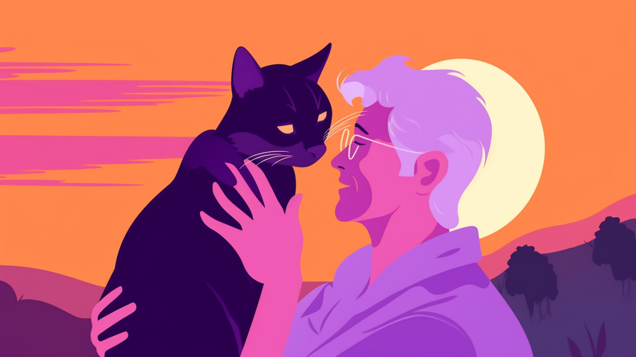 Bezorgde katteneigenaar die een oudere kat vasthoudt
