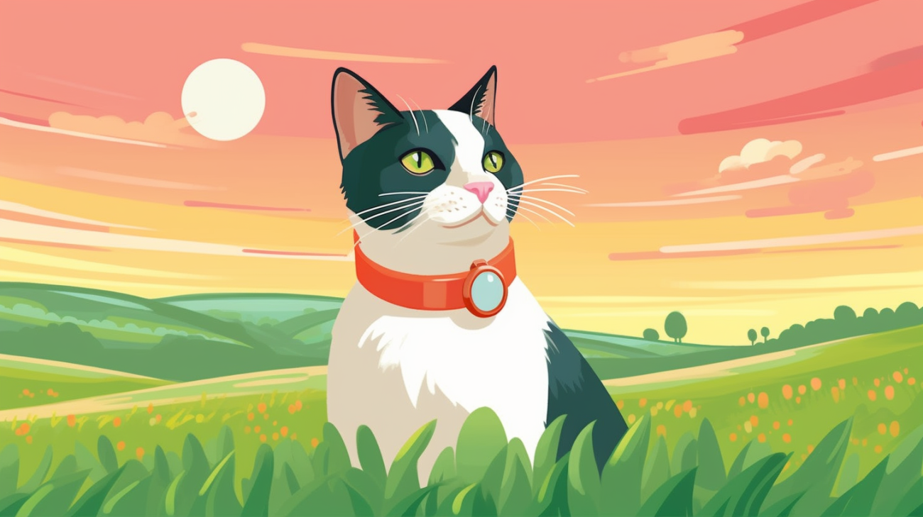 Een kat met een halsbandje met een ID-tag met secundair trefwoord in alt-tekst