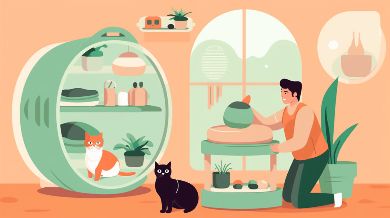 Katzenbesitzer richtet einen sicheren Platz für seine taube Katze ein