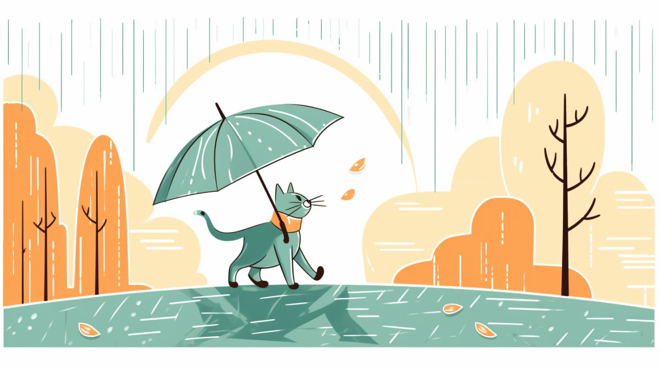 Een kat die in de regen loopt