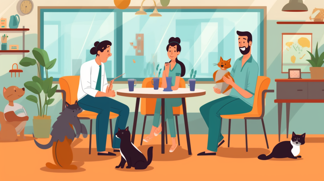 Familie bespreekt kattenveiligheid met een dierenarts