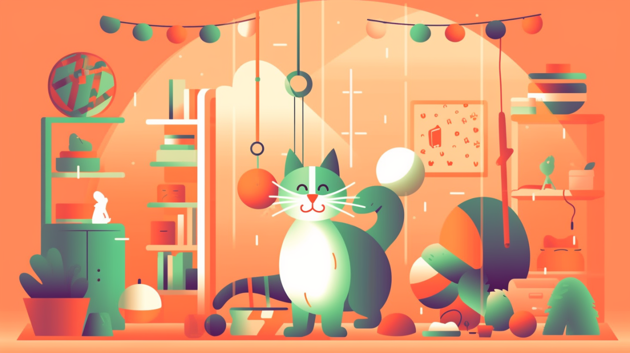 Kat speelt met verschillende interactieve speeltjes