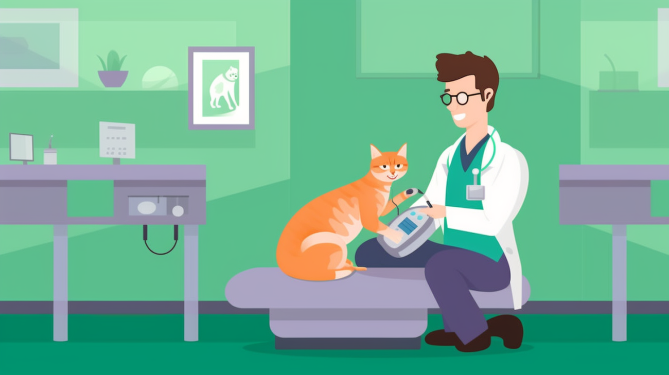 Een dierenarts die de microchip van een kat scant