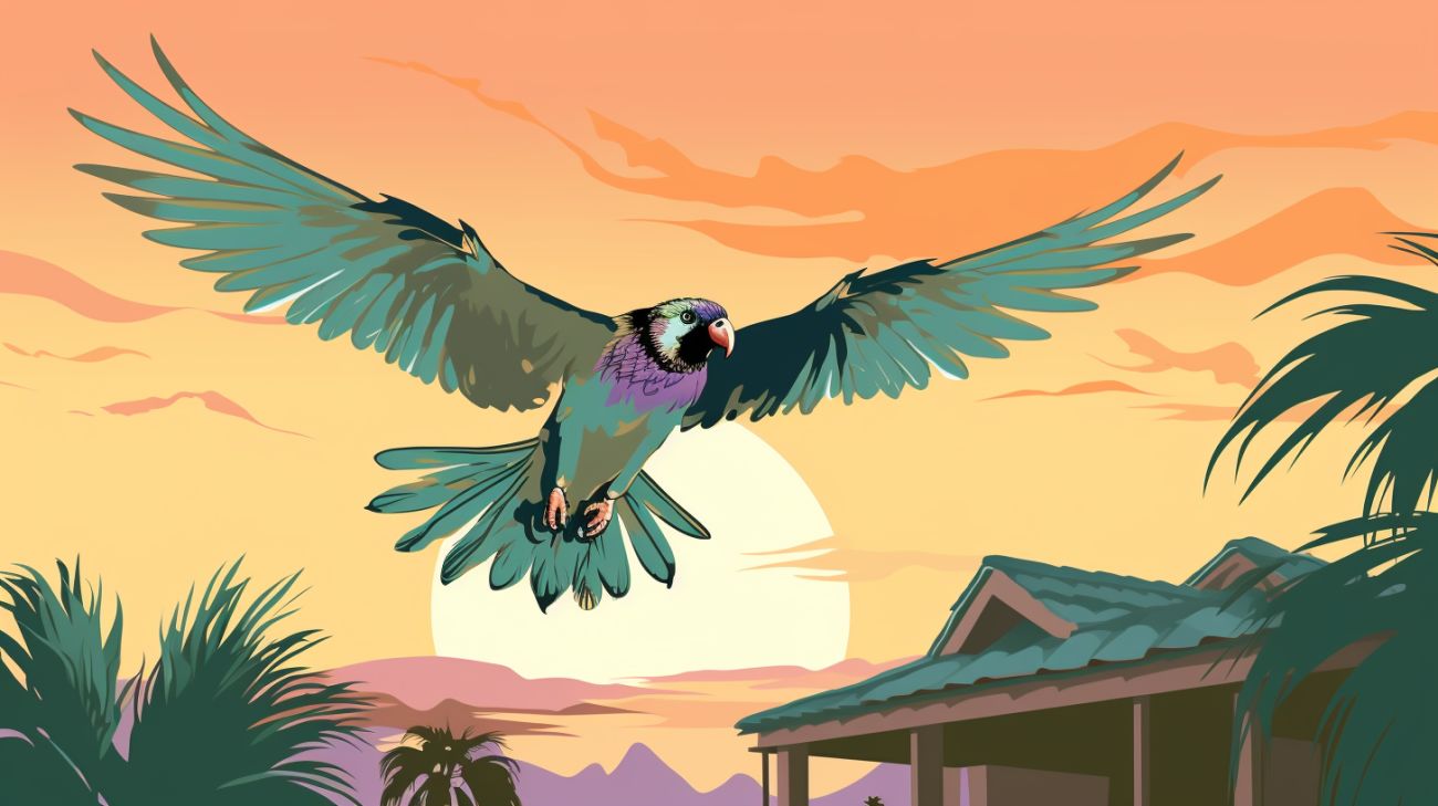 A parrot flying away