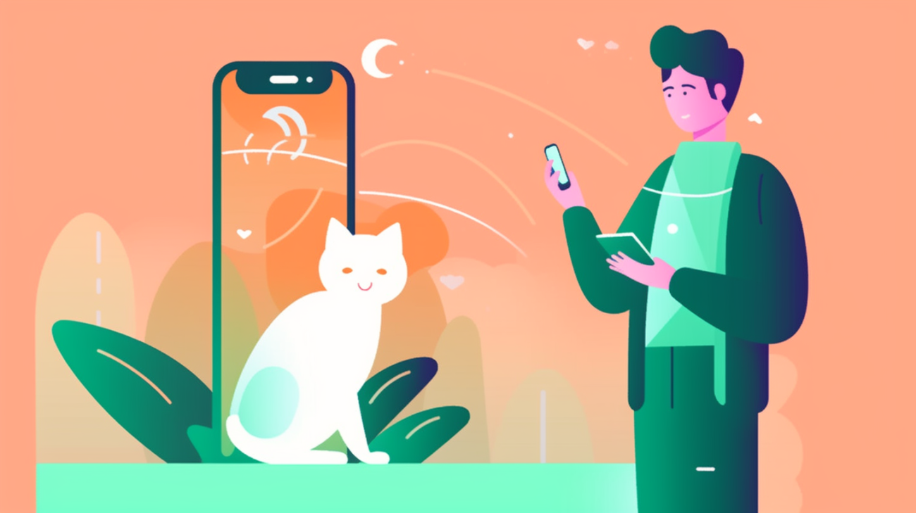 Een katteneigenaar die een smartphone-app gebruikt om naar hun vermiste kat te zoeken
