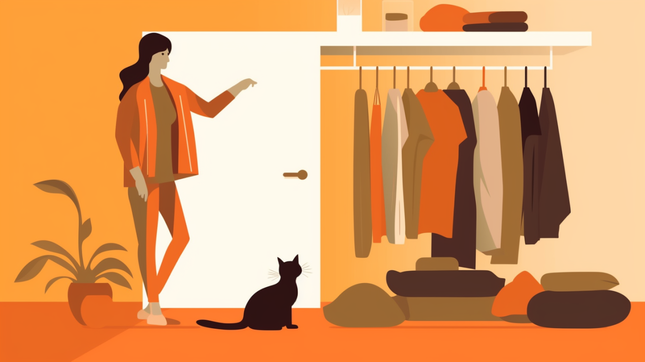 Afbeelding van een persoon die zijn gedragen kleding bij een verstopplek van zijn kat legt