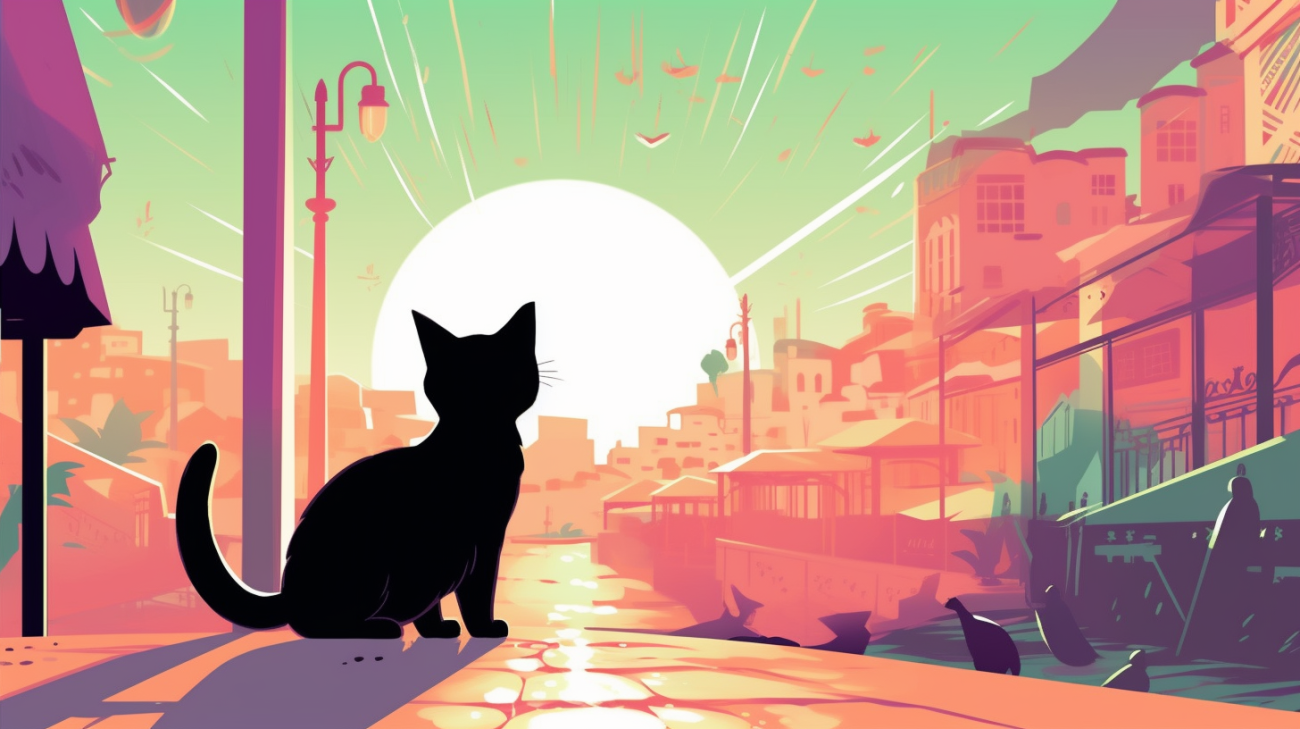 Gatito perdido al atardecer junto a una calle transitada en una ciudad