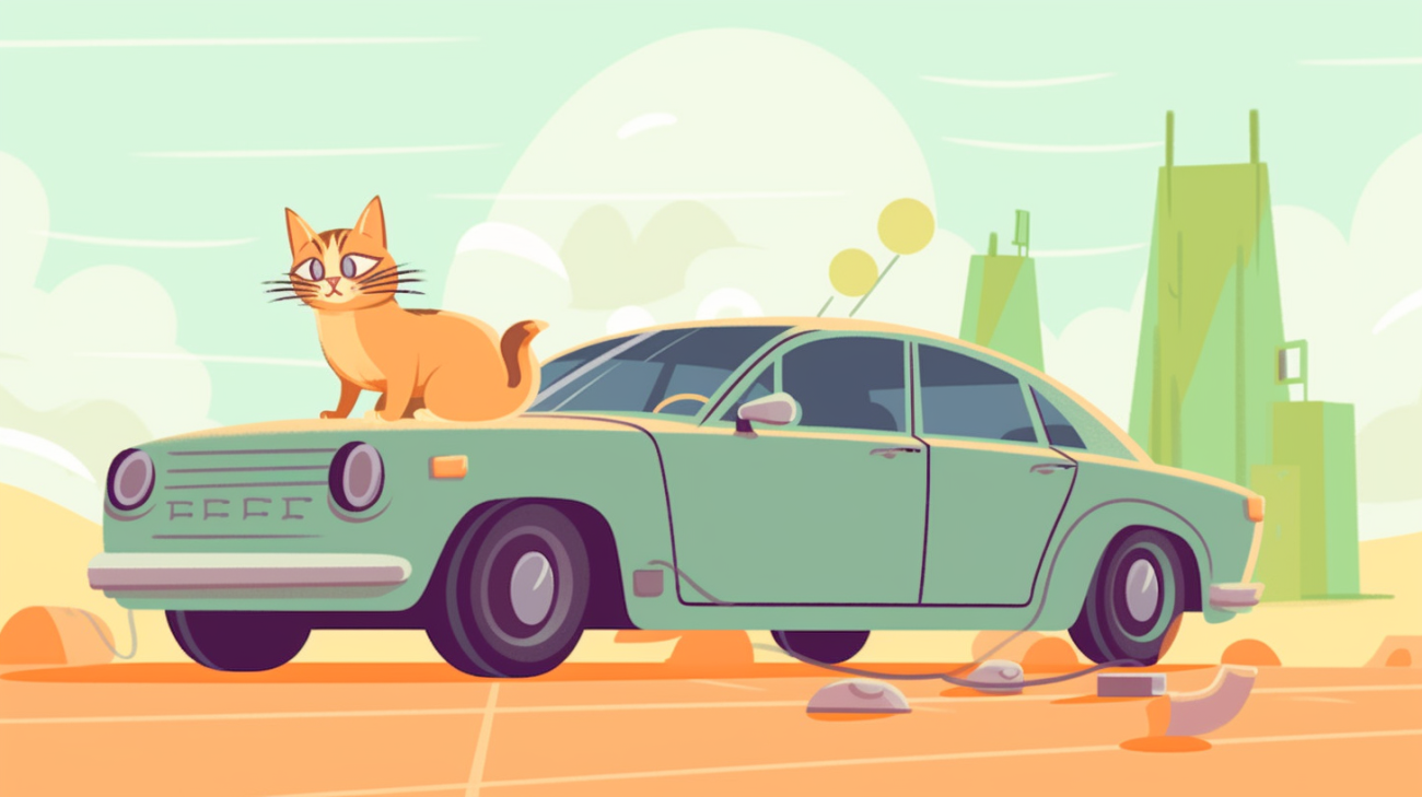 Kat verstopt in de motorruimte van een auto