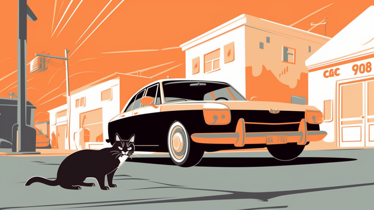 車の外で隠れている猫