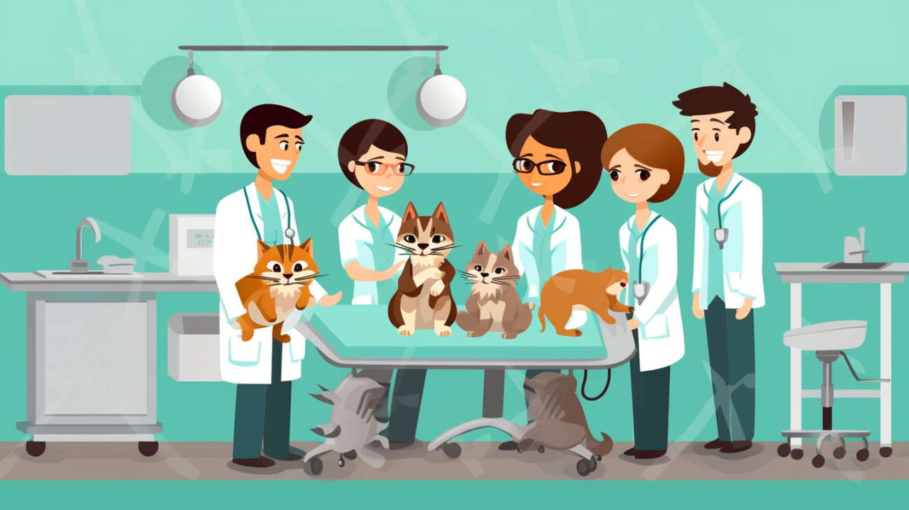 Gevonden kittens worden onderzocht door een dierenarts